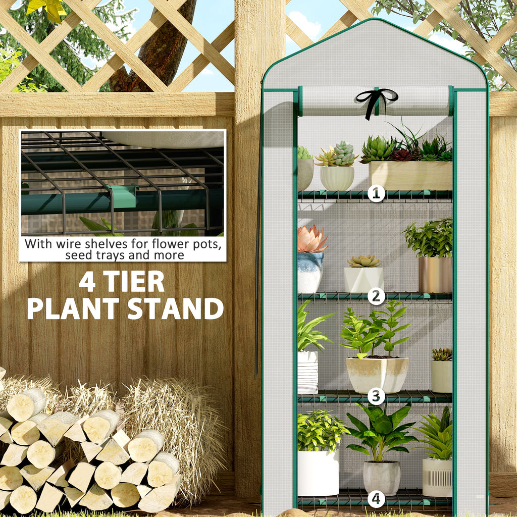 Mini Greenhouse with Screen Roof, Portable Small Greenhouse with Roll-Up Zipper Door, 27.6" x 19.7" x 62.2", White