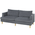 3 Seater Sofa, 74" Modern Corduroy Upholstered Couch with Thick Spring Cushions, Solid Wood Legs, Armrests, Dark Grey