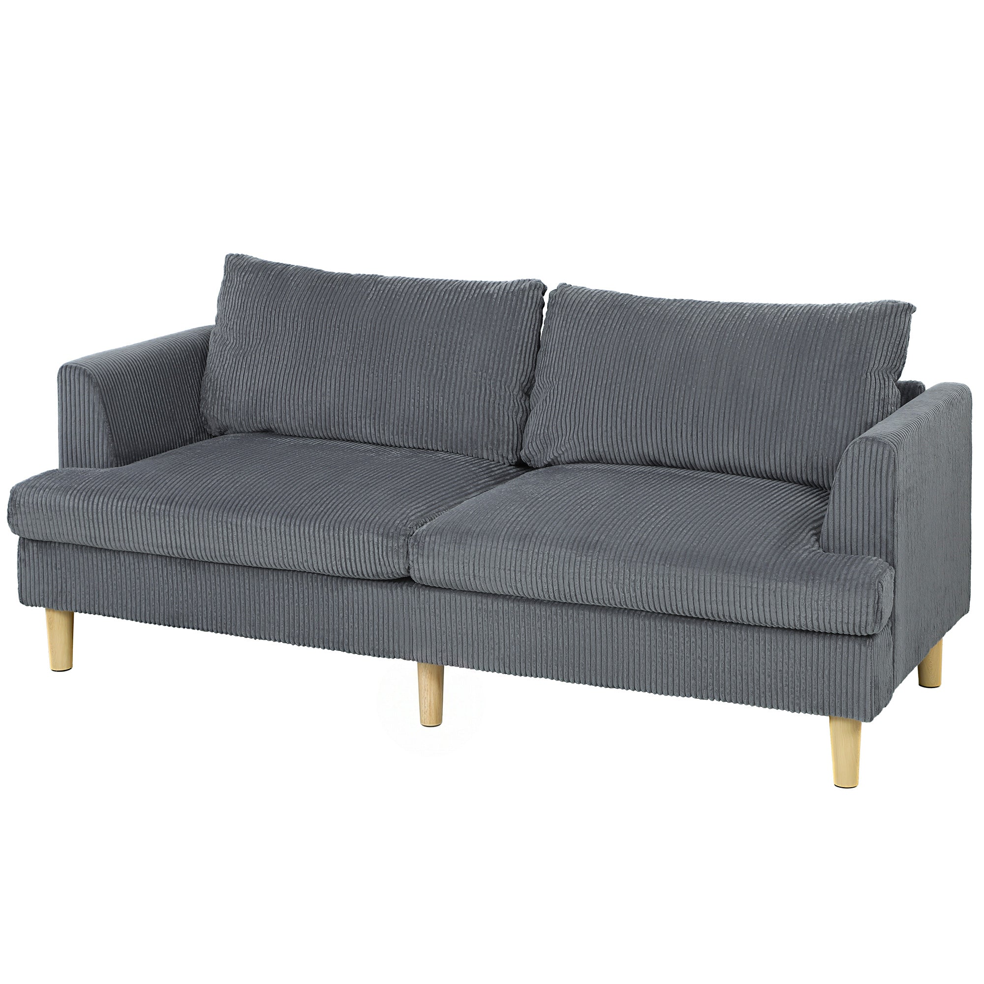 3 Seater Sofa, 74" Modern Corduroy Upholstered Couch with Thick Spring Cushions, Solid Wood Legs, Armrests, Dark Grey