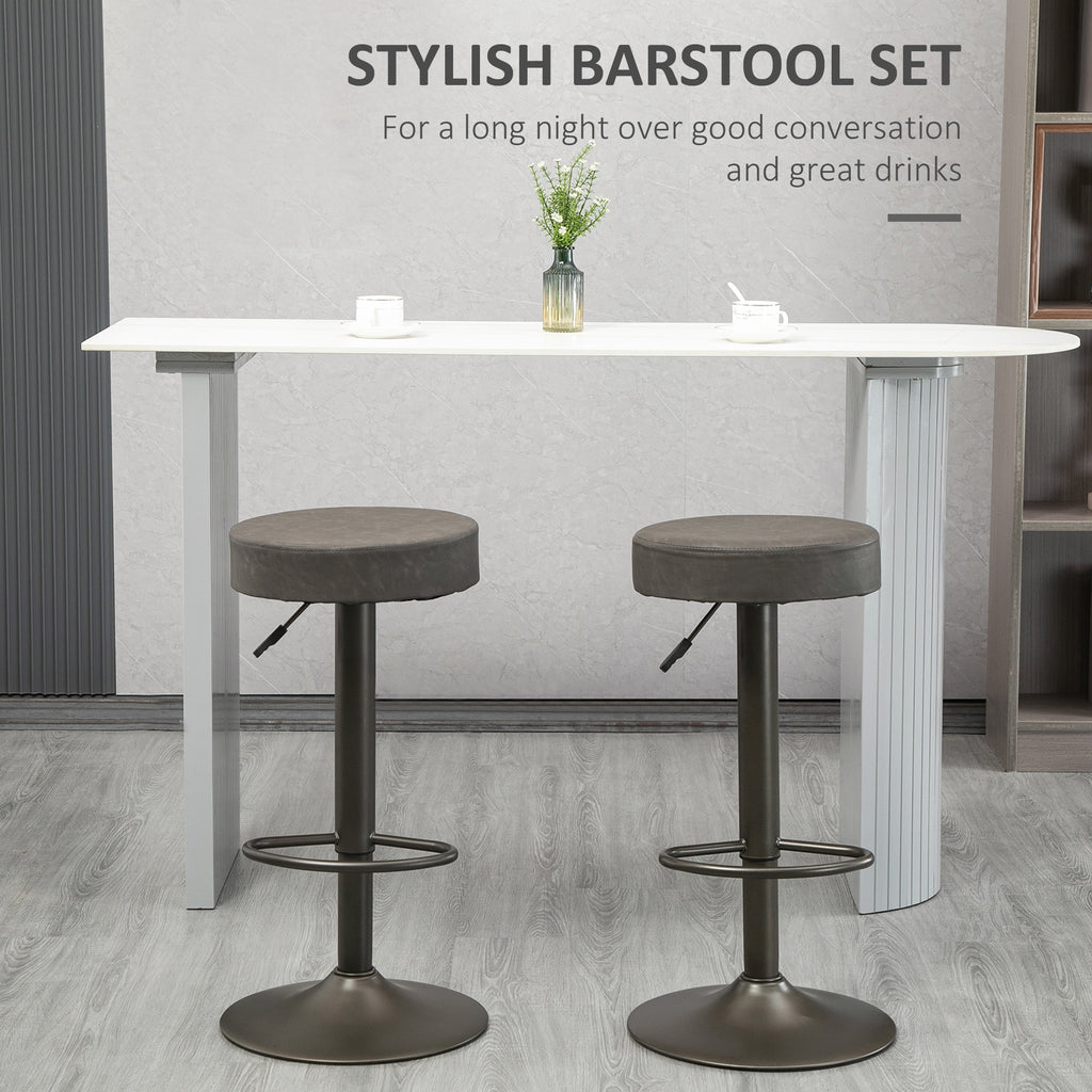 Modern Adjustable Bar Stools Set of 2, Swivel Barstool with Footrest, PU Leather Round Top for Kitchen, Dark Grey