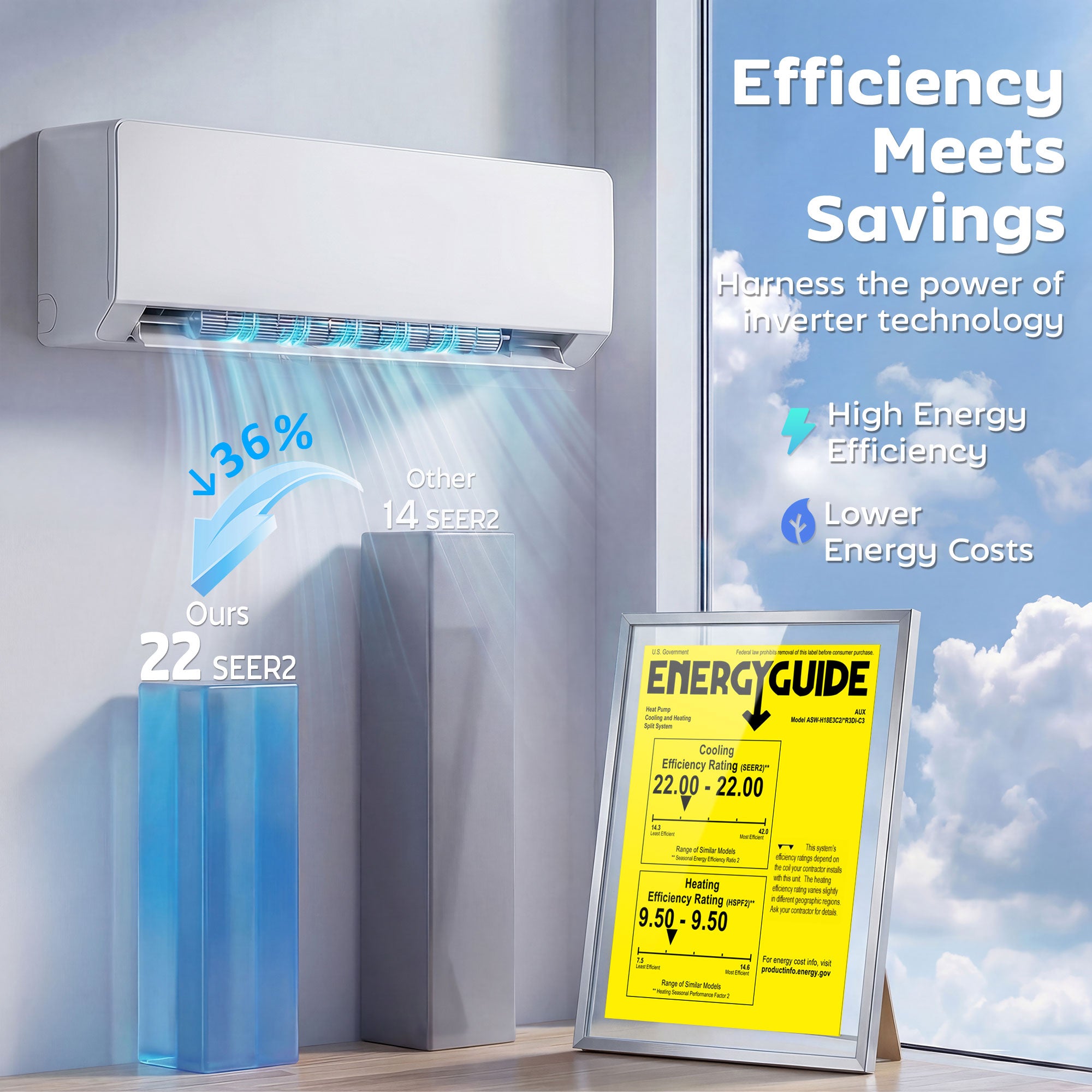 18000 BTU Mini Split Air Conditioner, 22 SEER2 230V Wifi Enabled Inverter AC Unit & Heat Pump Cools up to 1250 Sq. Ft