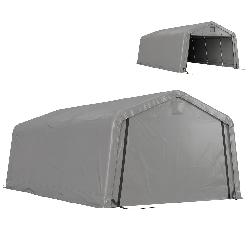 12' x 20' Portable Garage, Heavy Duty Carport Canopy with Ventilation Windows and Large Roll-up Door, Light Grey