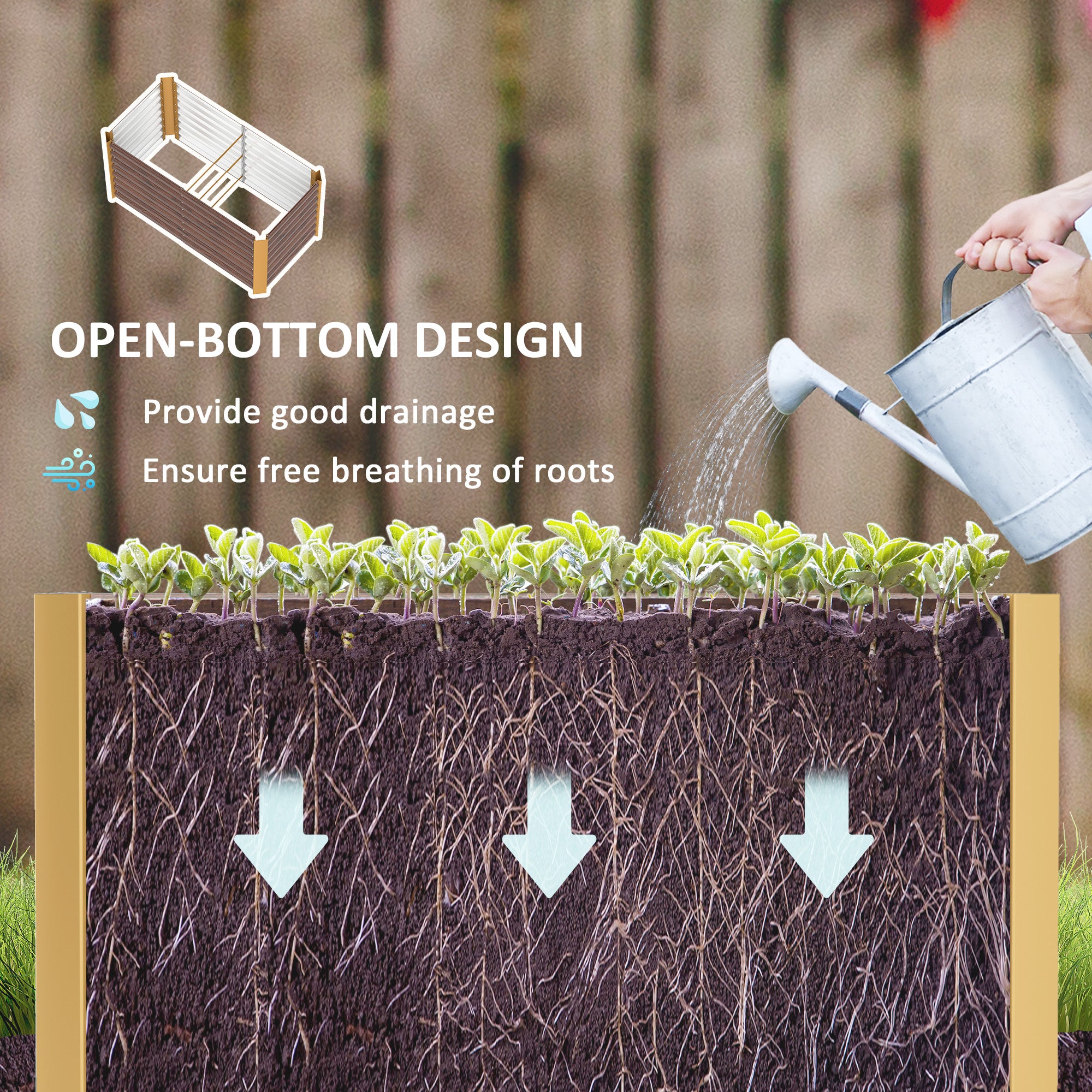 Set of 2 Galvanized Metal Planters for Outdoor Plants, 4' x 2' x 2' Raised Garden Bed, Distressed Dark Brown