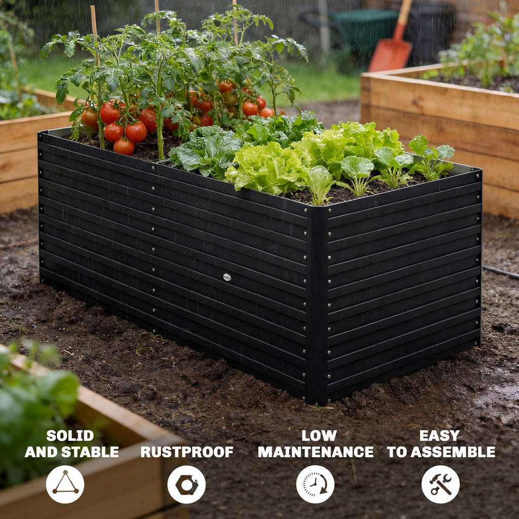 5' x 3' x 2' Raised Garden Bed, Galvanized Planter Box for Growing Flowers, Herbs and Vegetables, Black