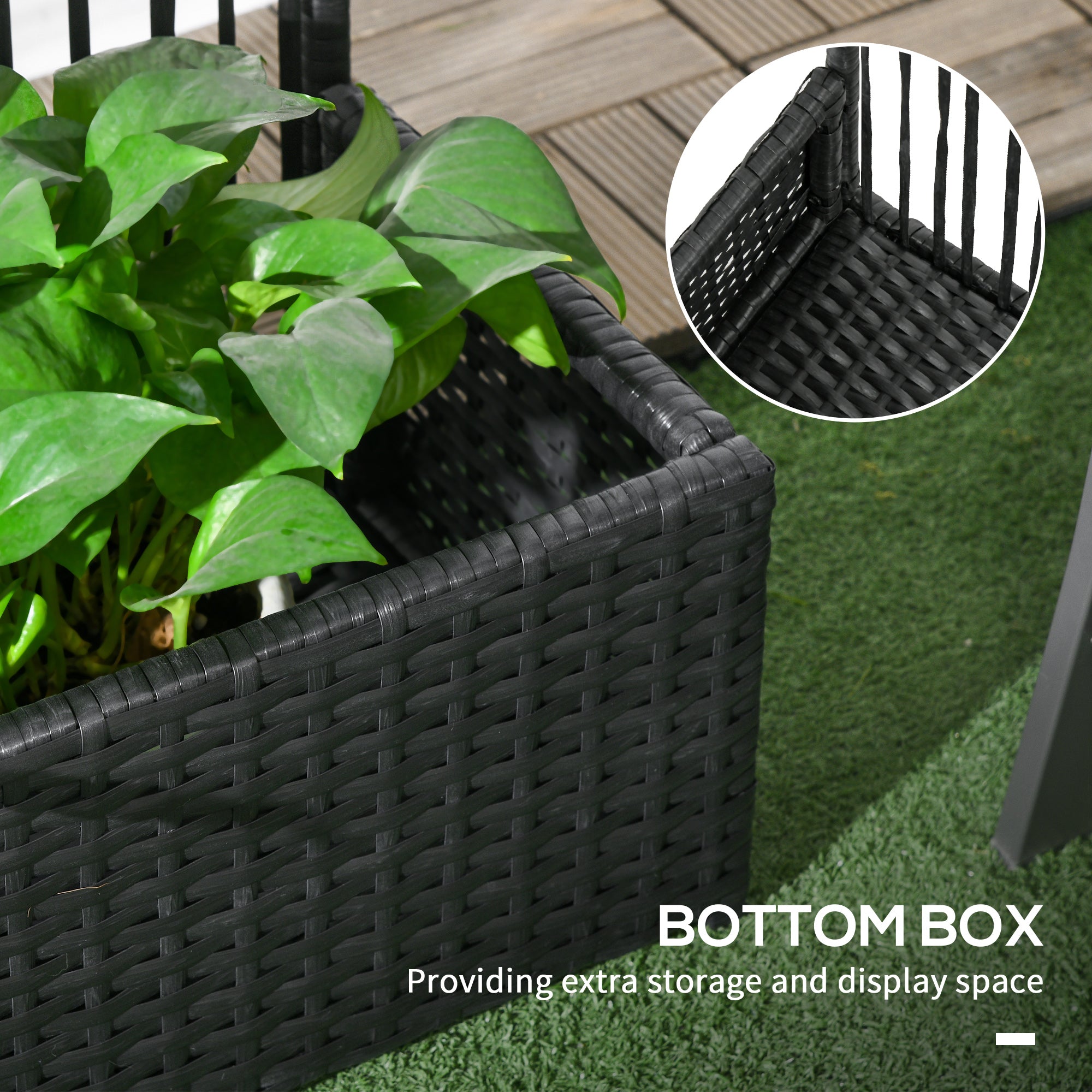 Raised Garden Bed with Lattice Trellis, Rattan Outdoor Planter with Storage for Garden, Patio, Balcony, Black