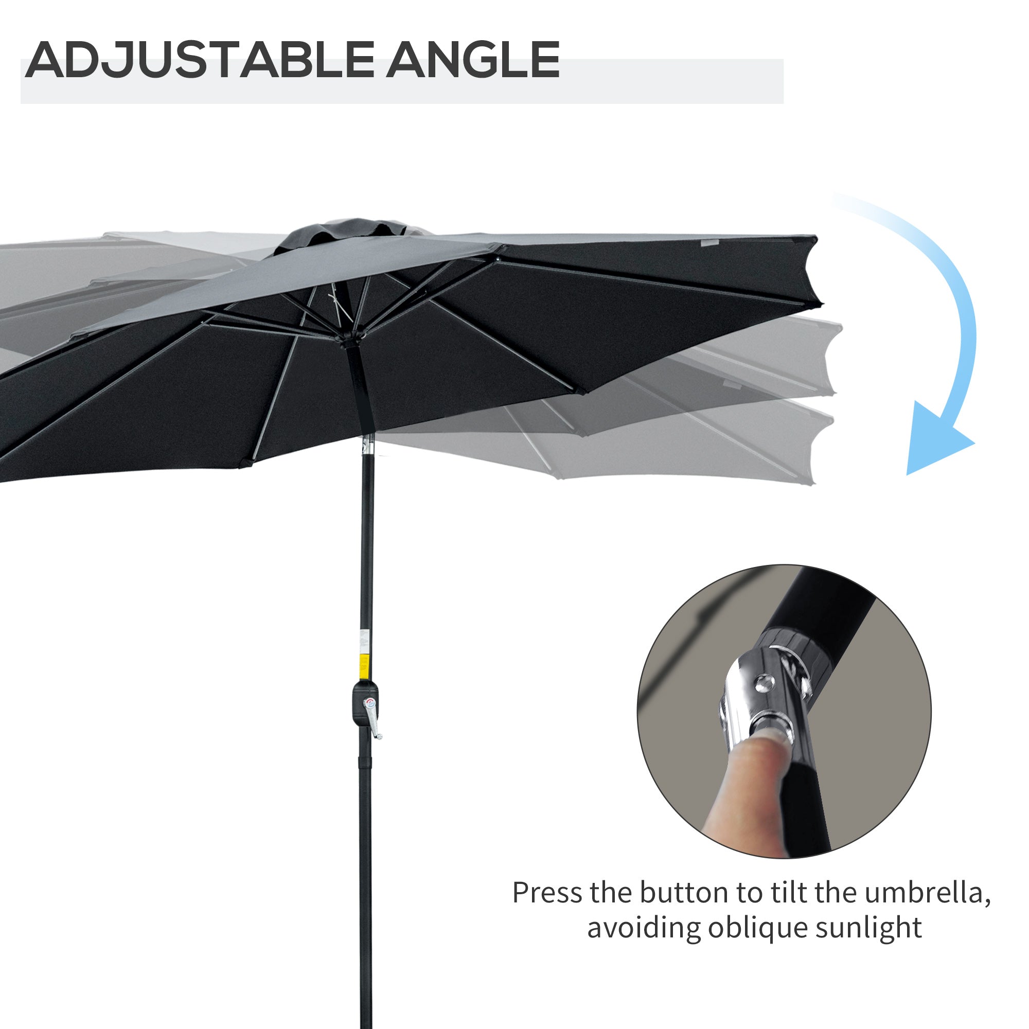 10' x 8' Round Market Umbrella, Patio Umbrella with Crank Handle and Tilt, Outdoor Parasol for Garden, Black