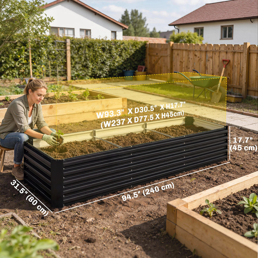 8 x 2.6 x 1.5ft Galvanized Raised Garden Bed, Reinforced Outdoor Planter Box with Open Bottom, Black