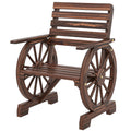 Wood Outdoor Patio Chair, Lounge Chair with Wagon Wheel Armrests, Slatted Wide Seat, Slanted Backrest, Carbonized