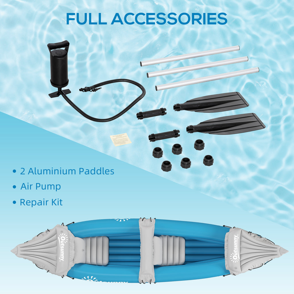 2-Person Inflatable Kayak, Foldable Inflatable Fishing Boat Canoe Set With Air Pump, Aluminum Oars, Blue