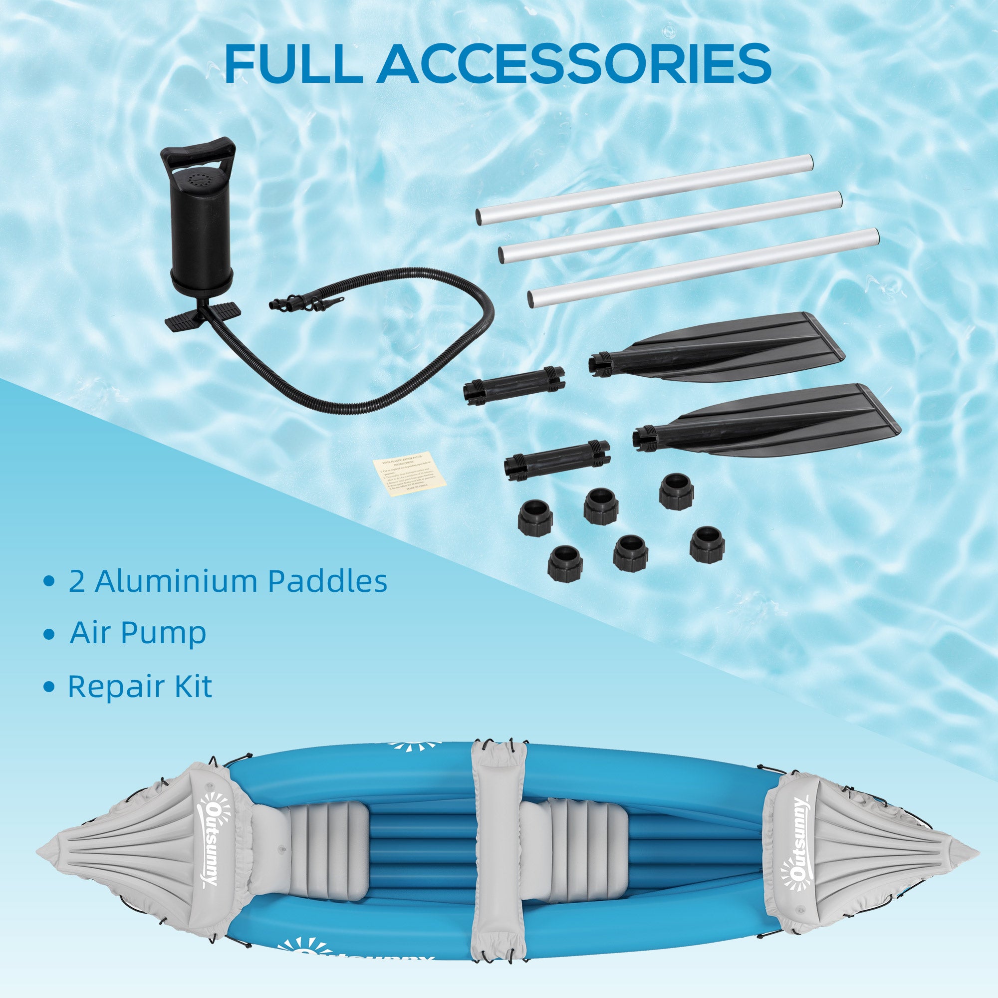 2-Person Inflatable Kayak, Foldable Inflatable Fishing Boat Canoe Set With Air Pump, Aluminum Oars, Blue
