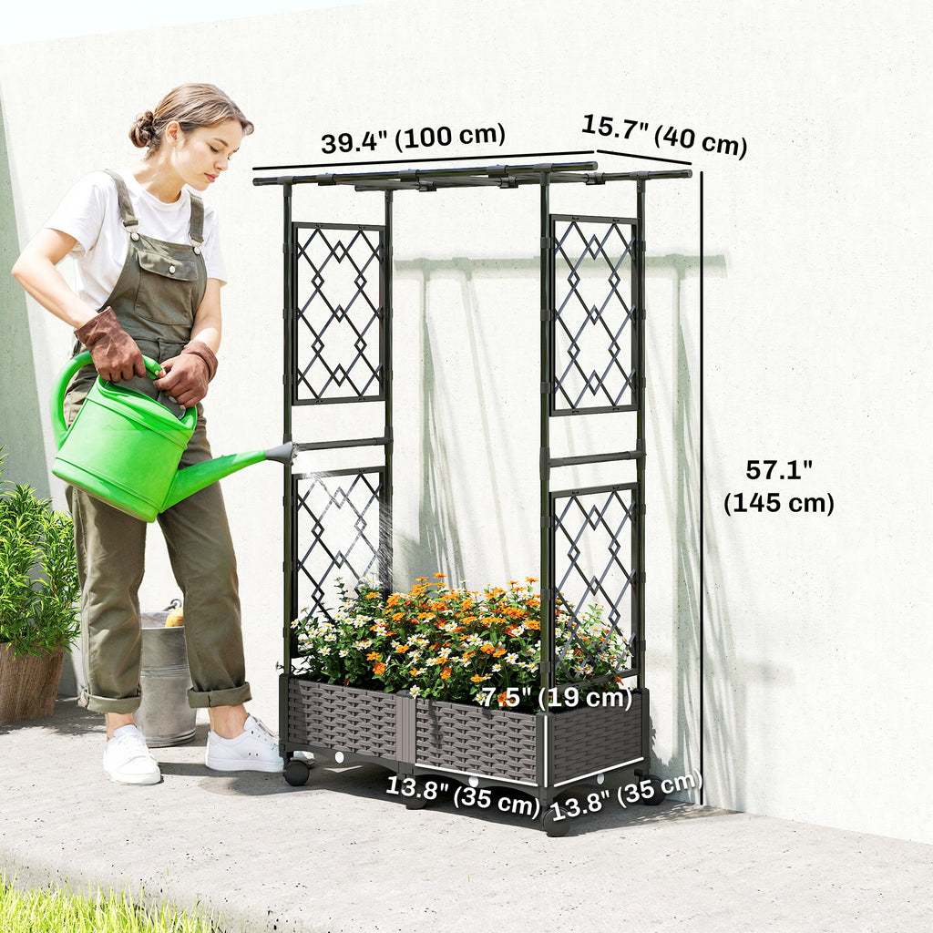 Raised Garden Bed with Arch Trellis, Raised Bed for Garden on Wheels with Side Trellis for Climbing Plants, Flowers