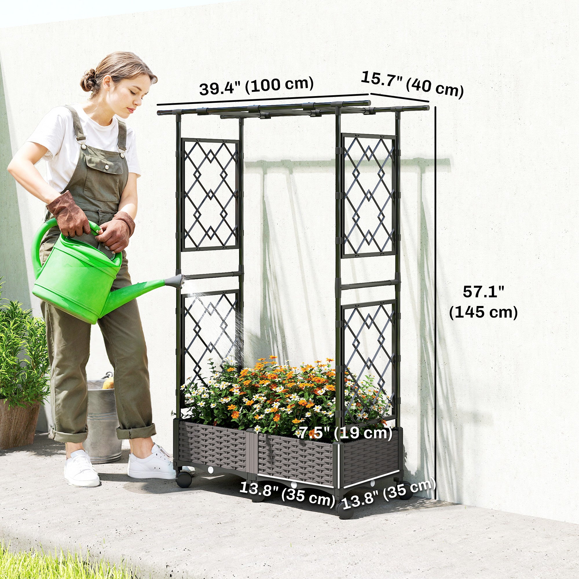 Raised Garden Bed with Arch Trellis, Raised Bed for Garden on Wheels with Side Trellis for Climbing Plants, Flowers