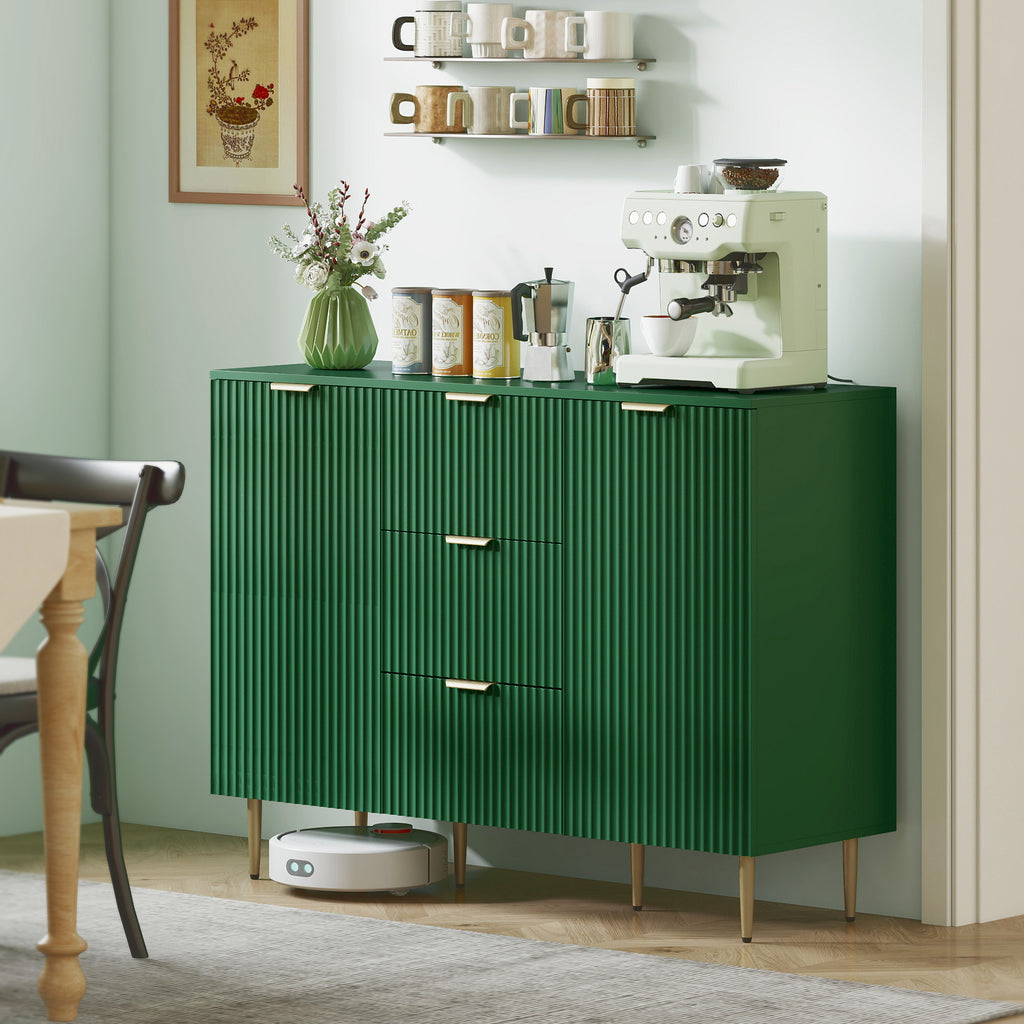 Modern Kitchen Storage Cabinet, Sideboard Buffet Cabinet w/ 3 Drawers and Adjustable Shelves for Kitchen Hallway, Green