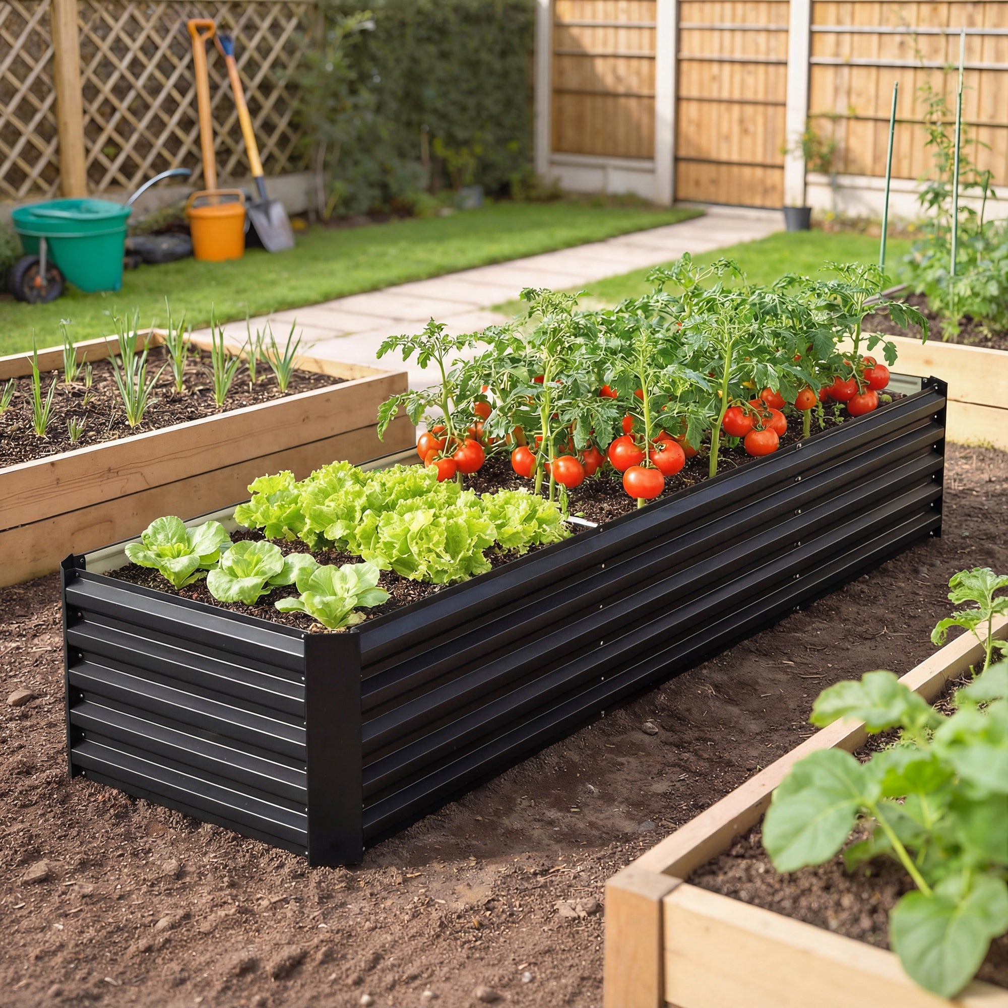 8 x 2.6 x 1.5ft Galvanized Raised Garden Bed, Reinforced Outdoor Planter Box with Open Bottom, Black