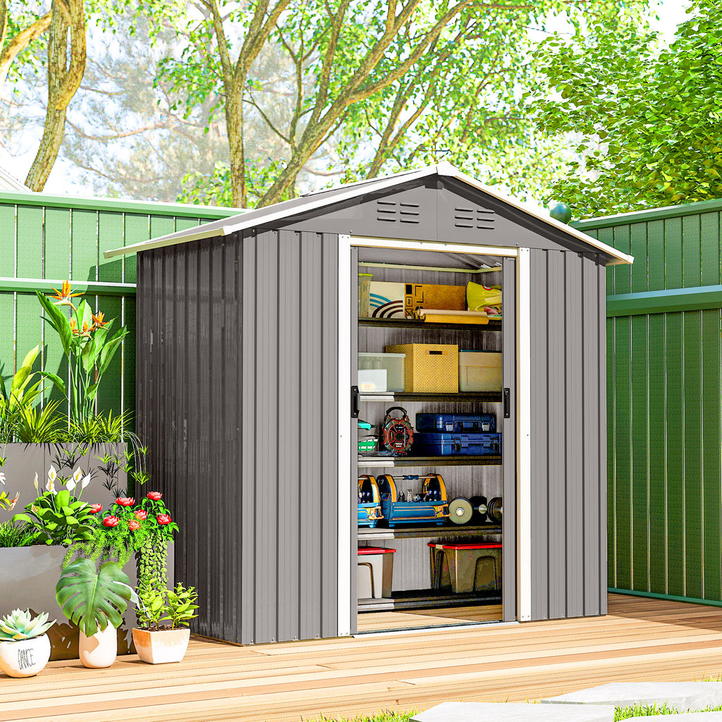 6.5x3.5ft Metal Garden Storage Shed for Outdoor Tool Storage with Double Sliding Doors and Vents, Light Grey