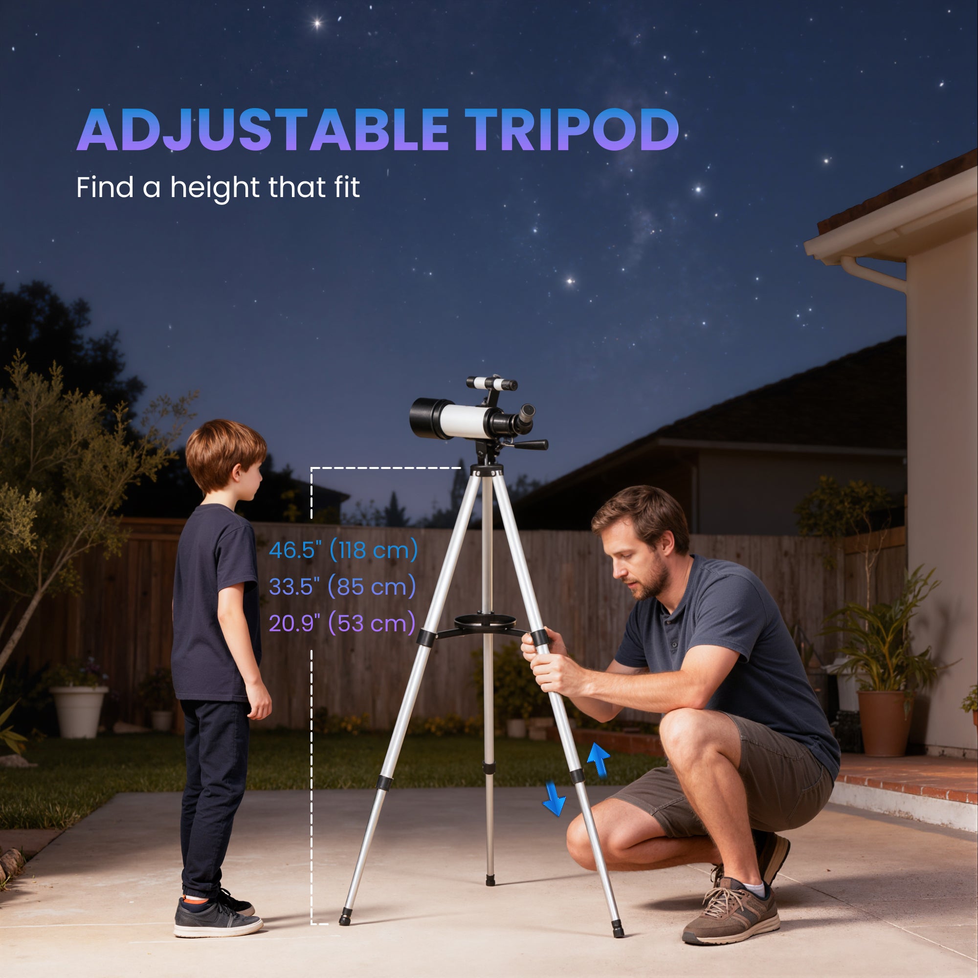Telescope for Adults, 70 mm Aperture 400 mm Refractor Telescope with 40X/16X, Adjustable Tripod, Bag, White