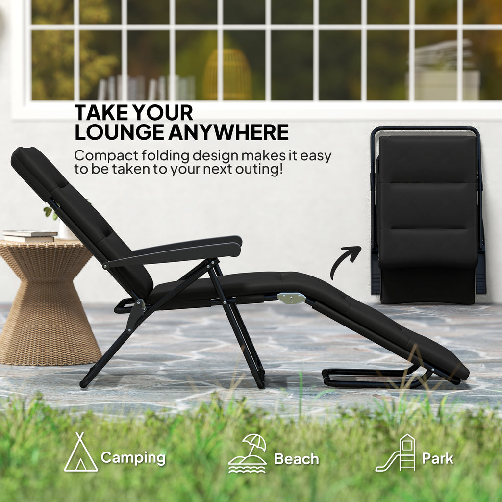 Foldable Lounge Chair, Reclining Patio Sun Lounger with 6-Position Adjustable Back, Black