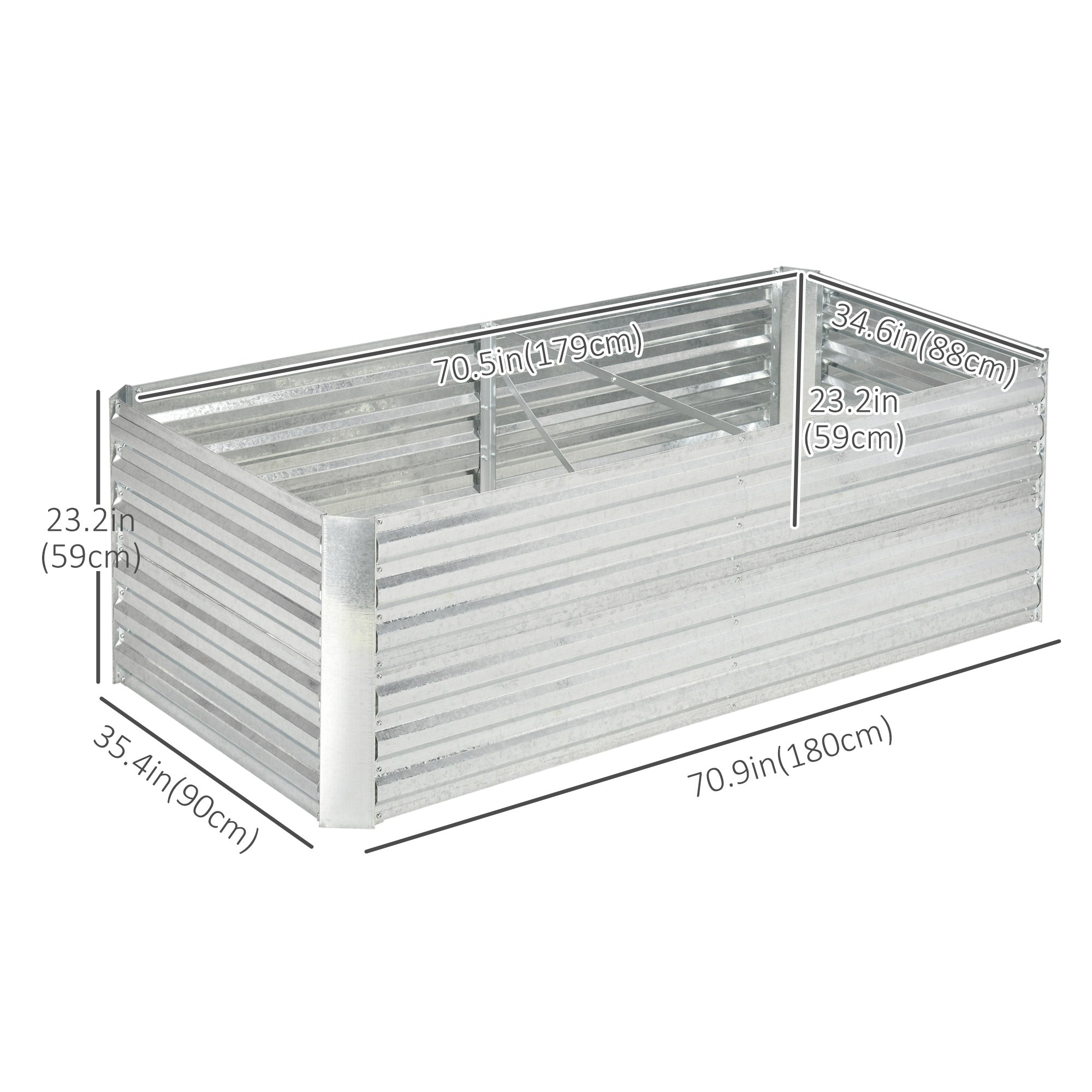 Galvanized Raised Garden Bed, Steel Outdoor Planters with Reinforced Rods, 71'' x 35'' x 23'', Silver