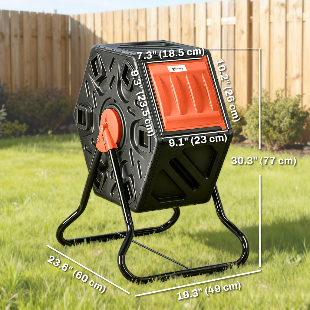 Rotating Composter, Compost Bin with 24 Vents and Steel Legs, 17 Gallon, Orange