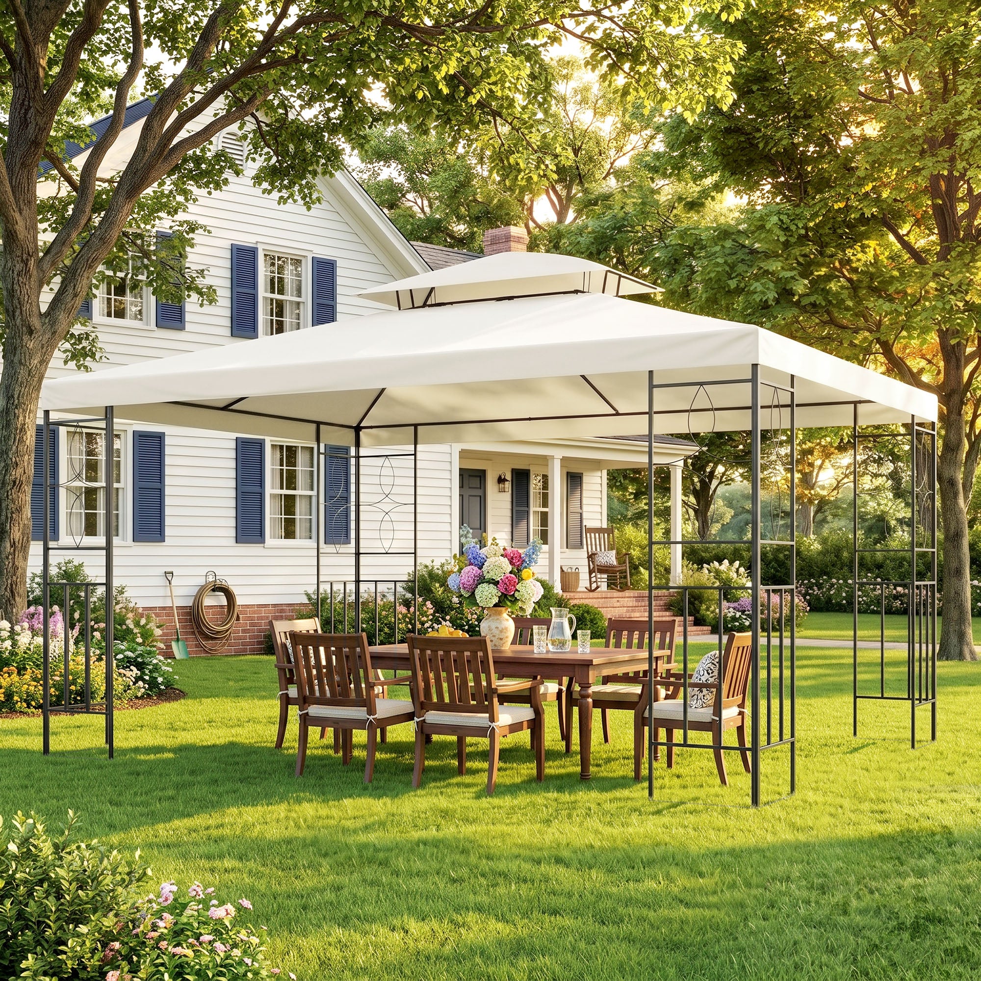 10x13ft Steel Gazebo Sun Shelter Patio Outdoor Party Event Canopy Vented Roof Cream White