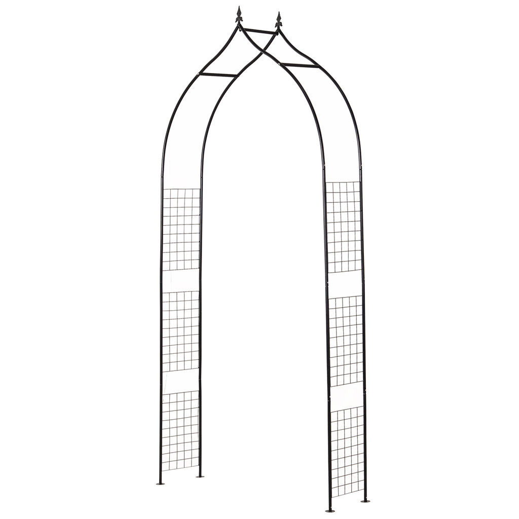 8FT Metal Garden Arch, Decorative Arbor Trellis for Climbing Plants, Wedding, Party, Event, Holiday, Black