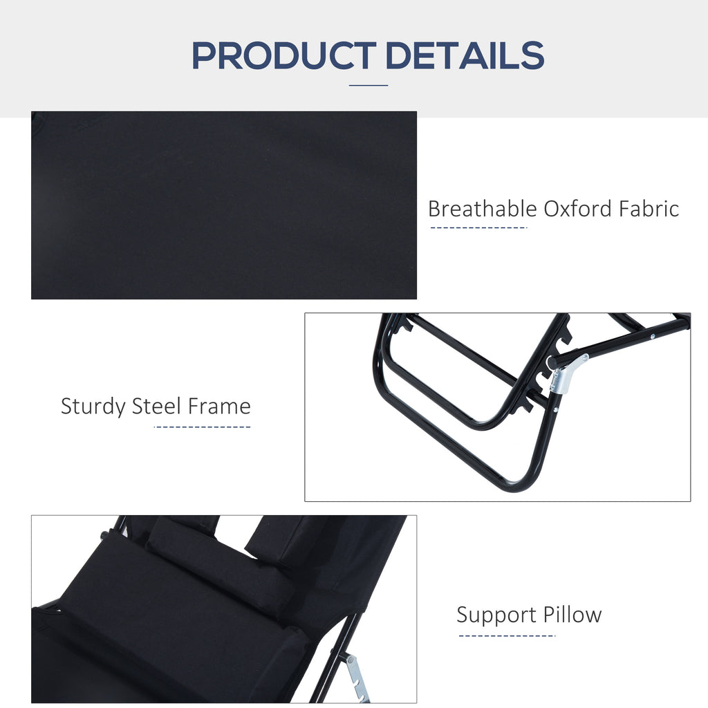 Adjustable Outdoor Lounge Chair, Garden Folding Chaise Lounge with Face Hole Reclining Tanning Chair Seat, Folding Camping Beach Lounging Bed w/ Support Pillow, Black
