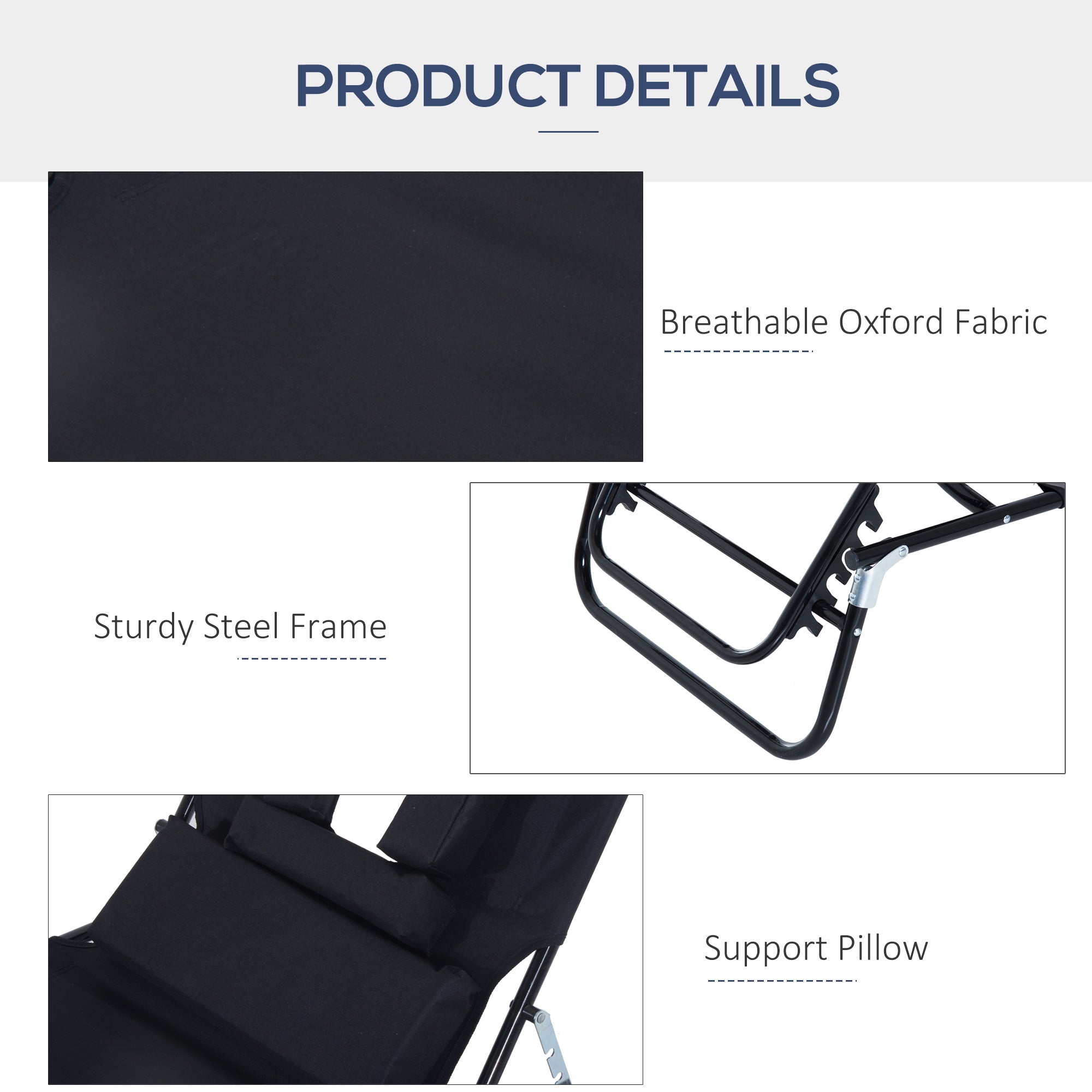 Adjustable Outdoor Lounge Chair, Garden Folding Chaise Lounge with Face Hole Reclining Tanning Chair Seat, Folding Camping Beach Lounging Bed w/ Support Pillow, Black