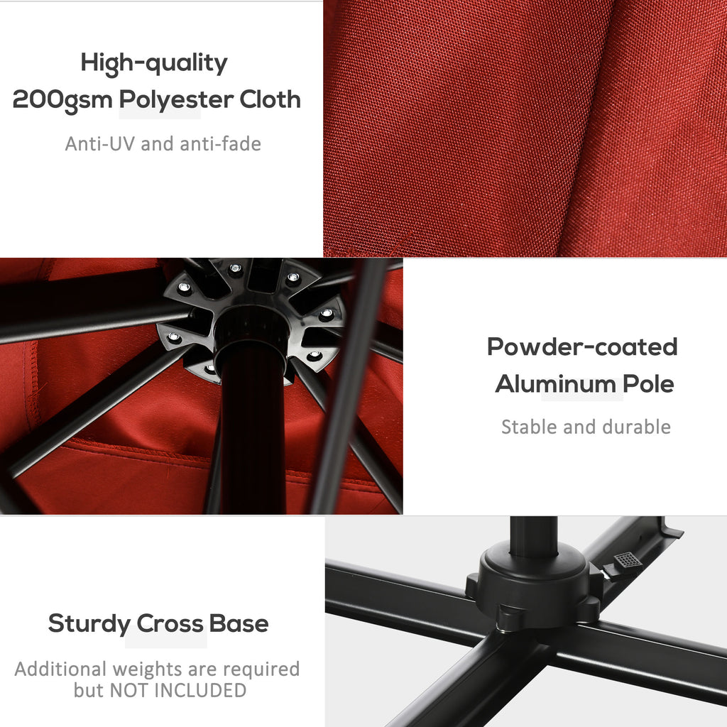 8' x 8' Square Patio Hanging Offset Umbrella with 360Â° Rotation, Aluminum Outdoor Cantilever Parasol with Crank & Tilt, Sun Canopy Shelter with Cross Base, Wine Red