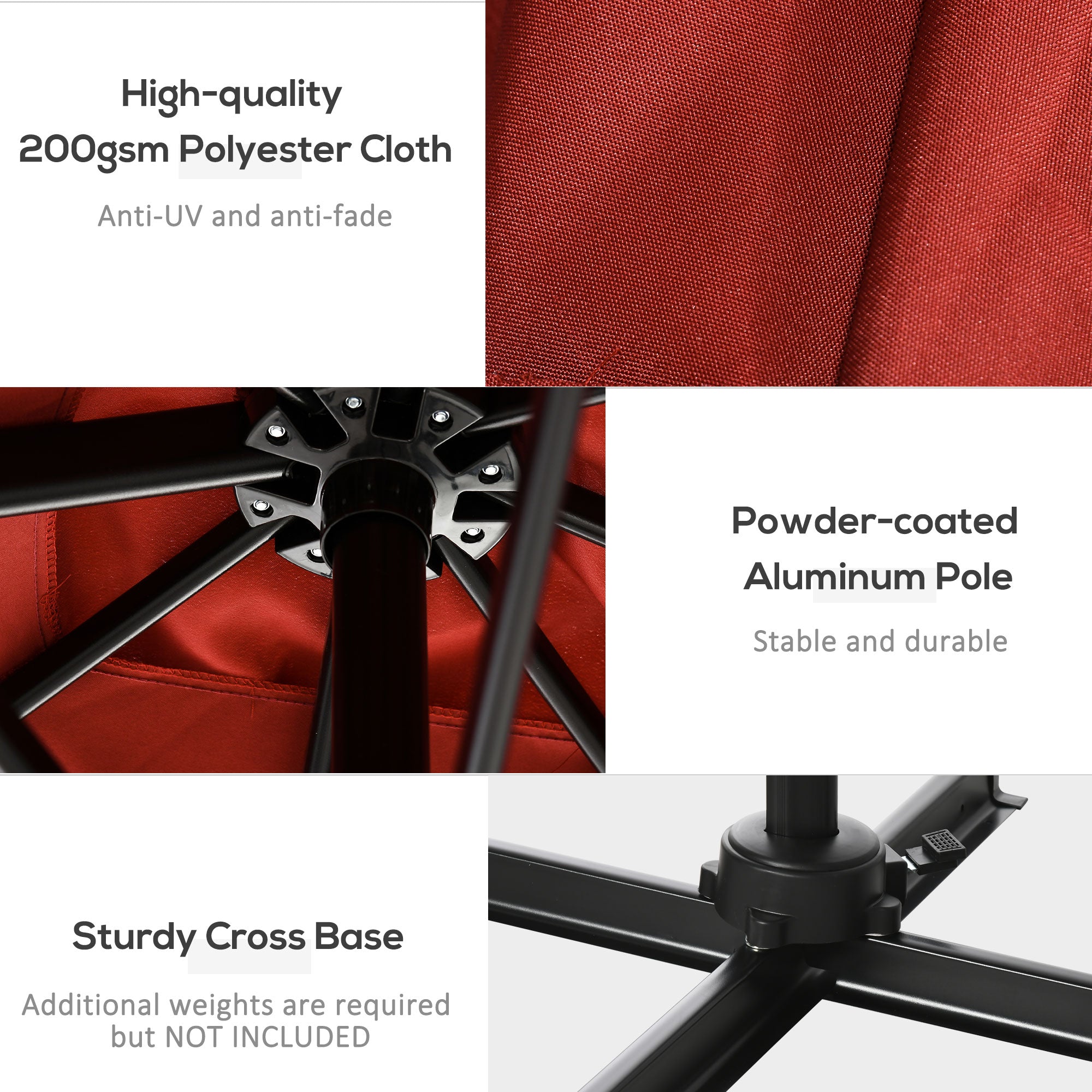 8' x 8' Square Patio Hanging Offset Umbrella with 360Â° Rotation, Aluminum Outdoor Cantilever Parasol with Crank & Tilt, Sun Canopy Shelter with Cross Base, Wine Red