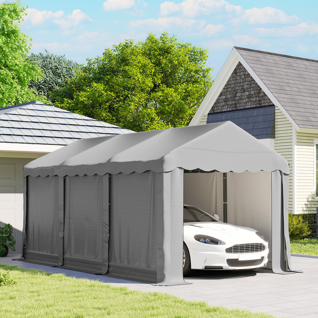 20' x 10' Portable Shed, Outdoor Storage Shed Tent with Roll-up Zipper Door and Removable Sidewalls, Light Grey