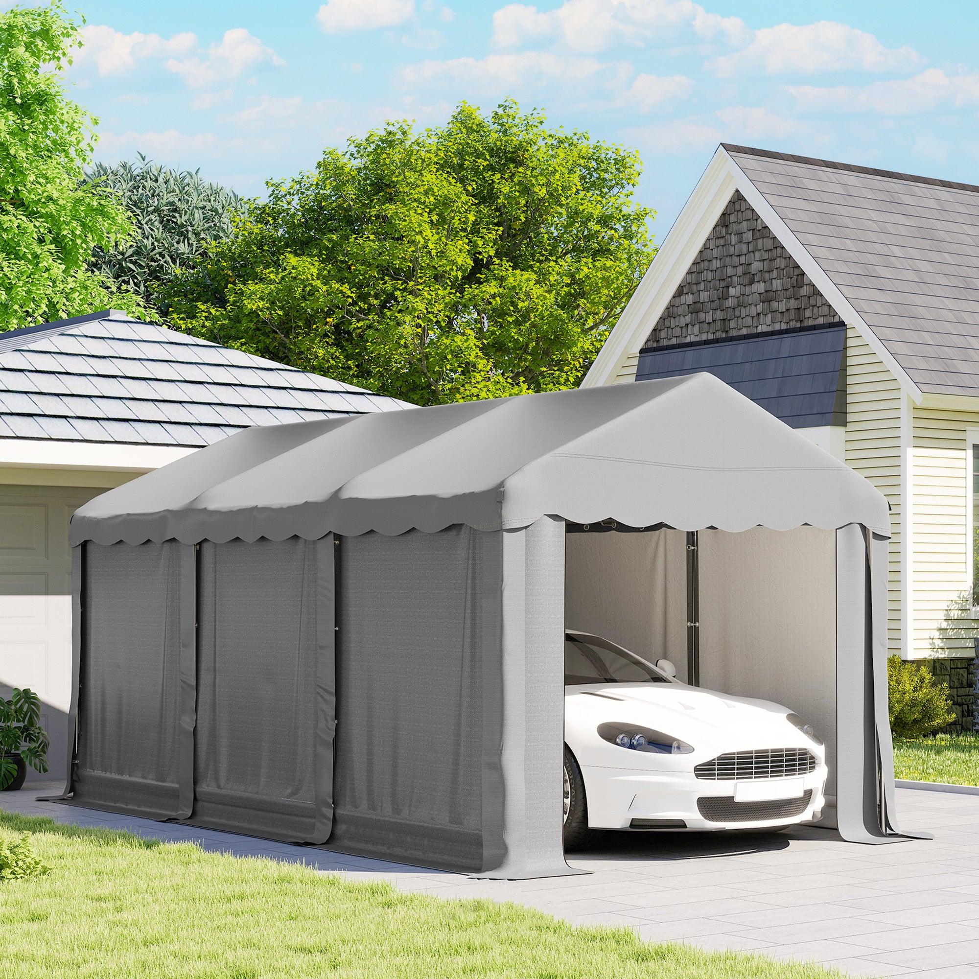 20' x 10' Portable Shed, Outdoor Storage Shed Tent with Roll-up Zipper Door and Removable Sidewalls, Light Grey