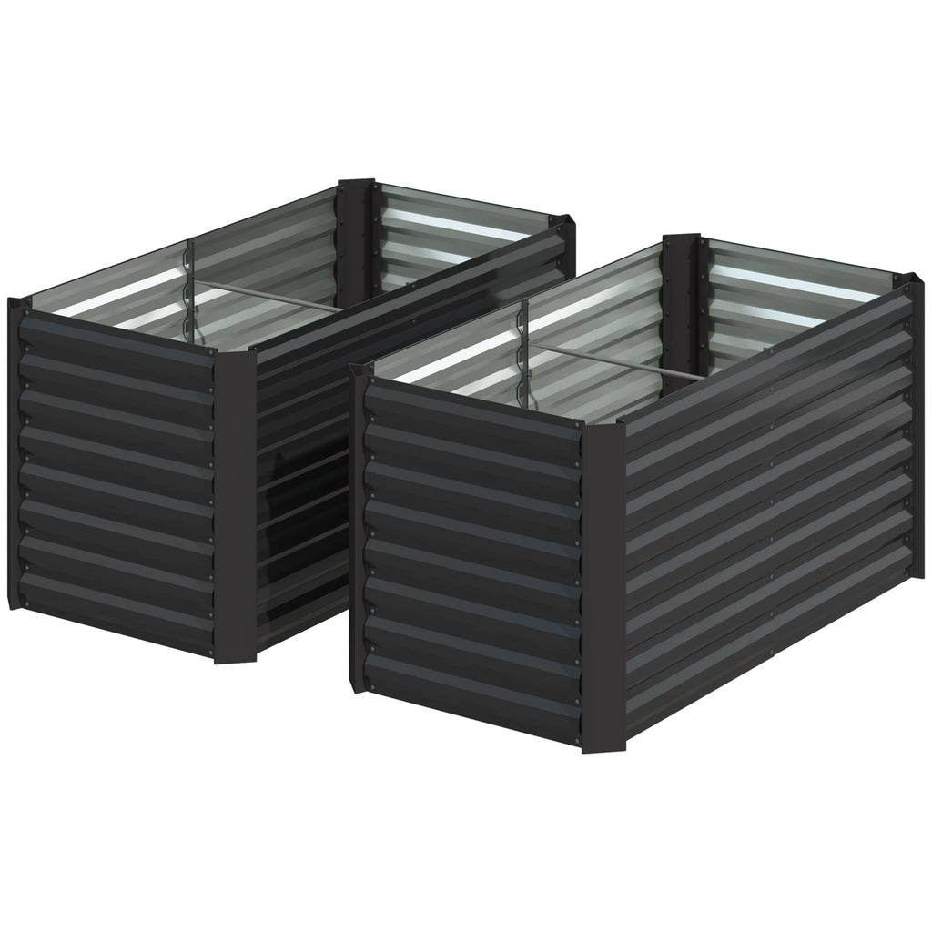 Set of 2 Galvanized Metal Planters for Outdoor Plants, 4' x 2' x 2' Raised Garden Bed, Dark Grey