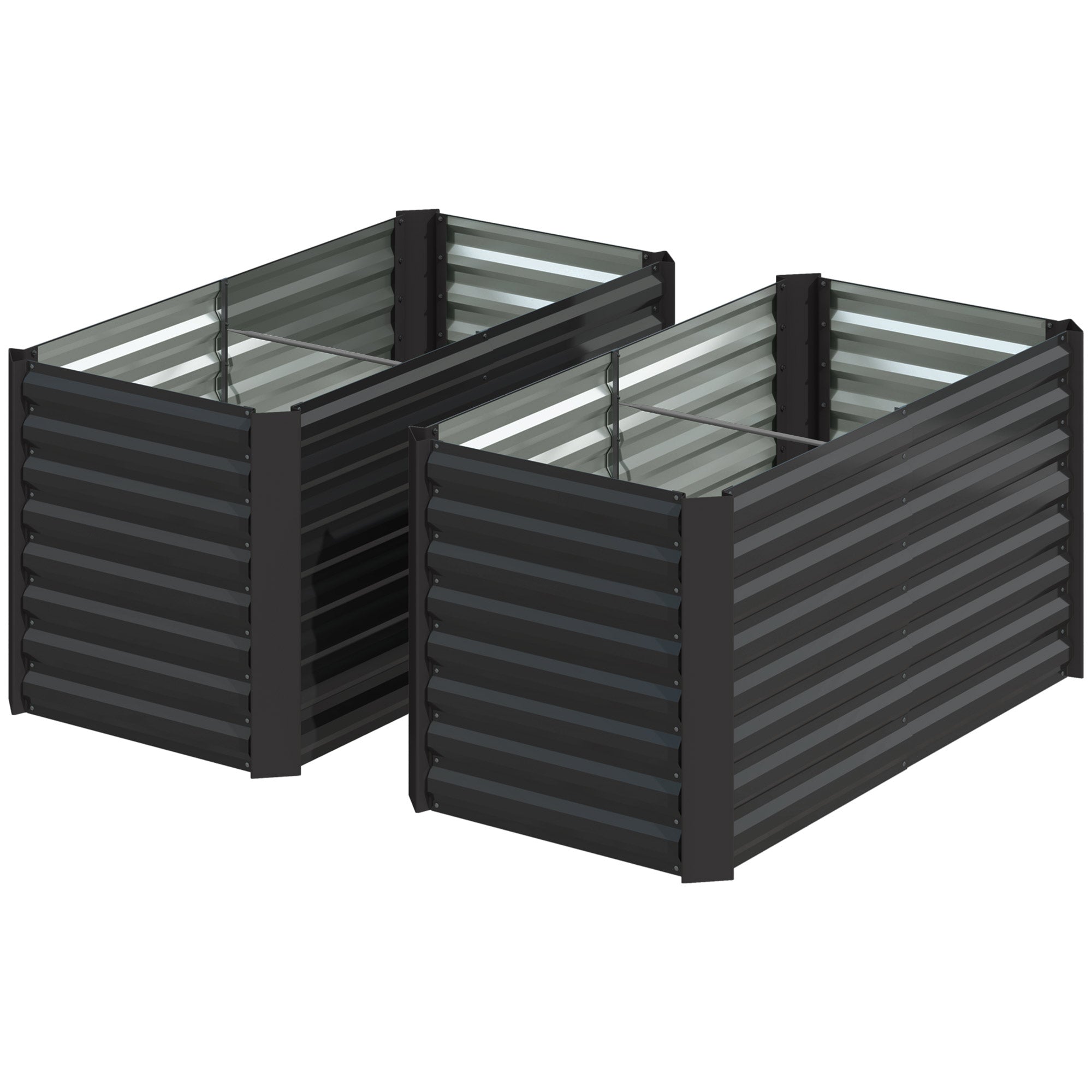 Set of 2 Galvanized Metal Planters for Outdoor Plants, 4' x 2' x 2' Raised Garden Bed, Dark Grey