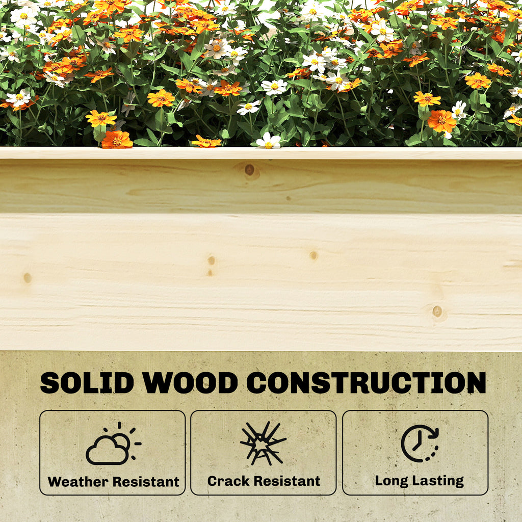 Wooden Raised Garden Bed with 3 Trellises, Outdoor Raised Planter with Drainage Holes