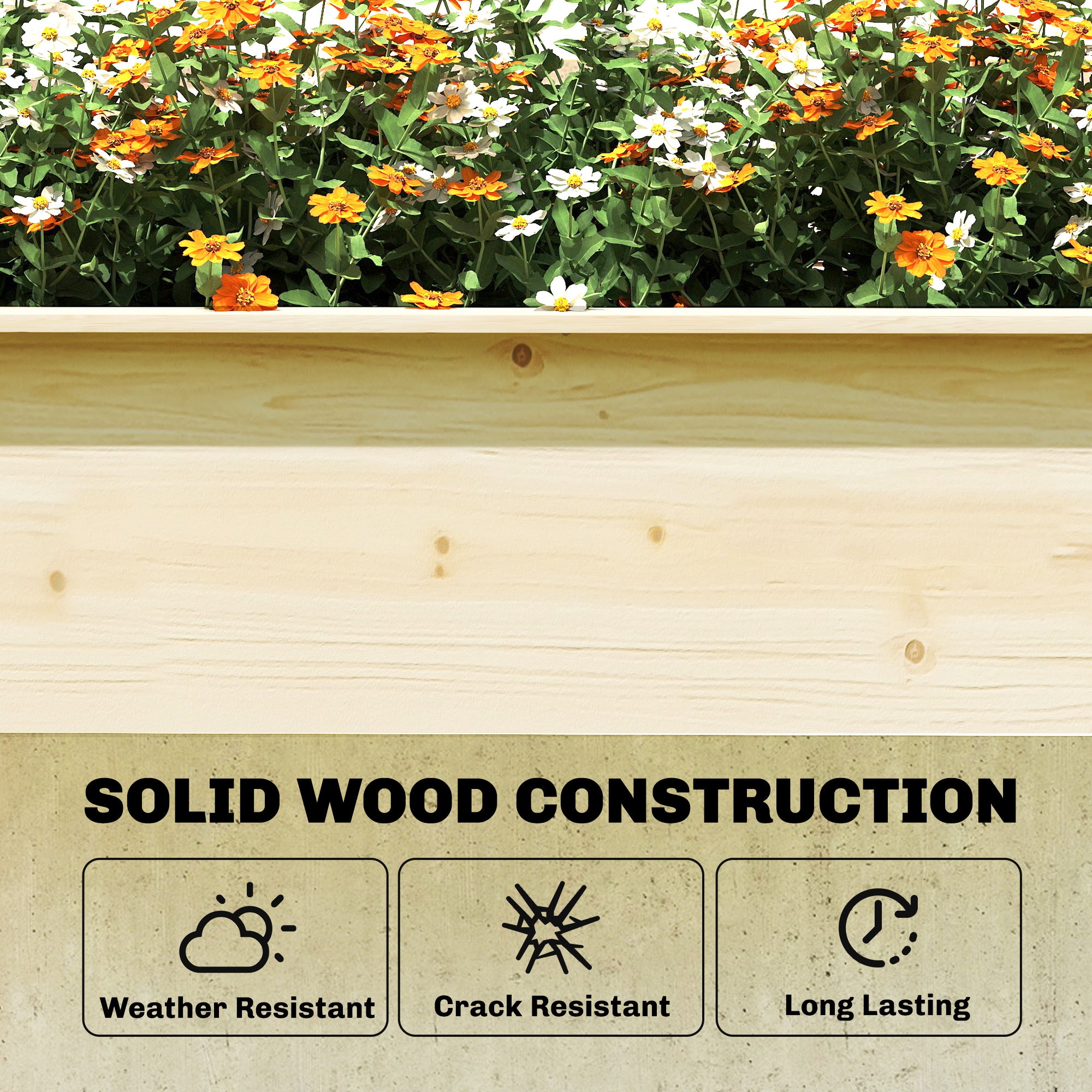 Wooden Raised Garden Bed with 3 Trellises, Outdoor Raised Planter with Drainage Holes