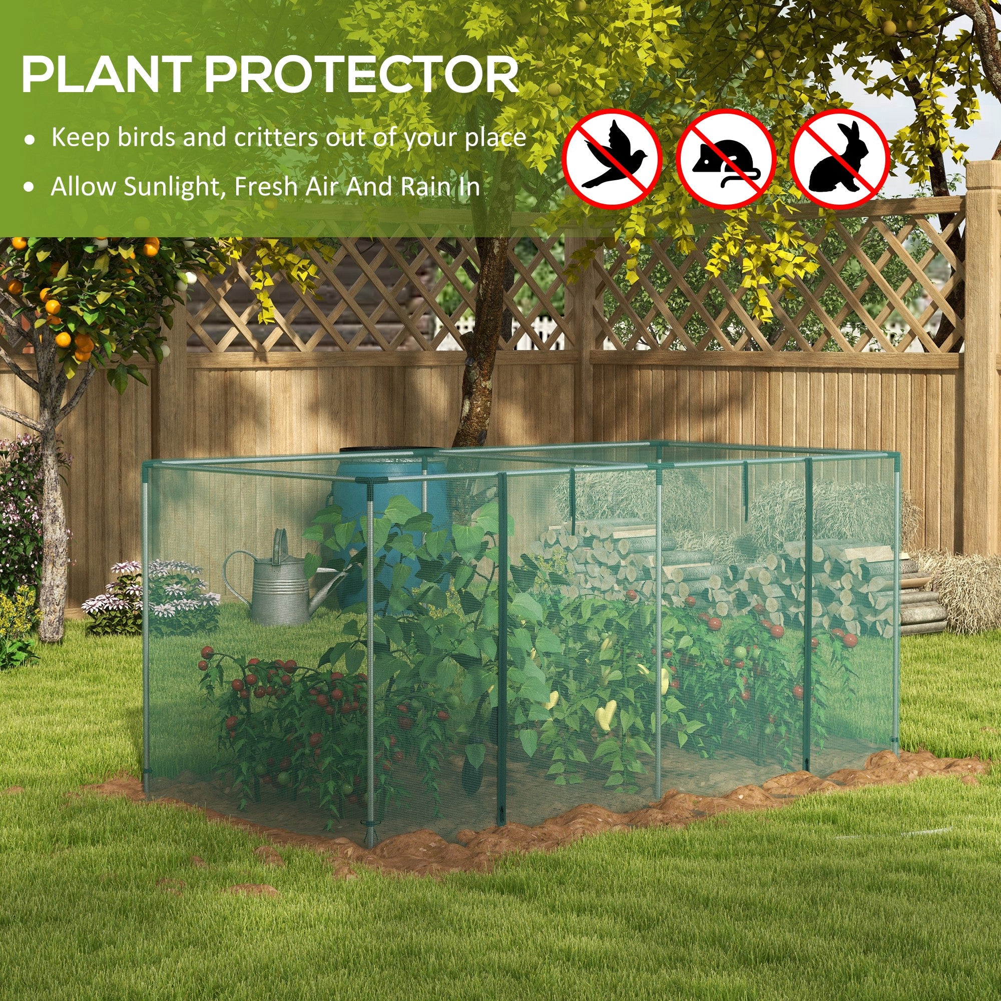Galvanized Steel Crop Cage, Plant Protection Tent with Zippered Door, 8' x 4', Green