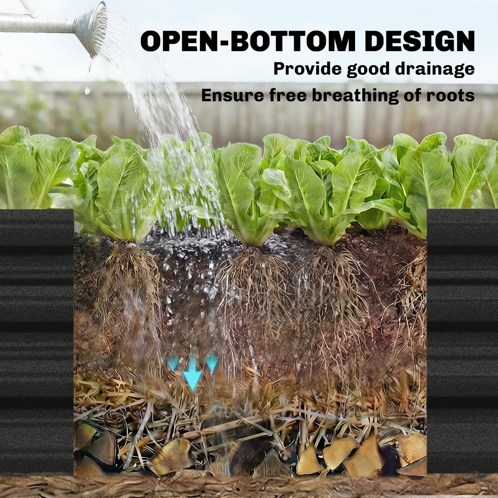 8 x 4 x 1ft Galvanized Raised Garden Bed, Reinforced Outdoor Planter Box with Open Bottom, Black