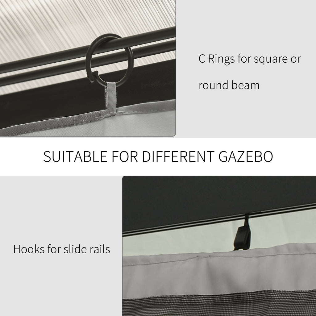Gazebo Curtains, 10' x 10' Universal Replacement Privacy Curtain, 4-Panels Sidewall with Hooks/C-Rings, Light Grey