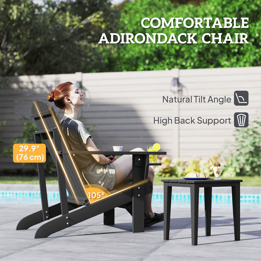 Classic Adirondack Chair Muskoka Chair, Garden Deck Chair with Cup Holder for Patio, Indoor, Backyard, Black