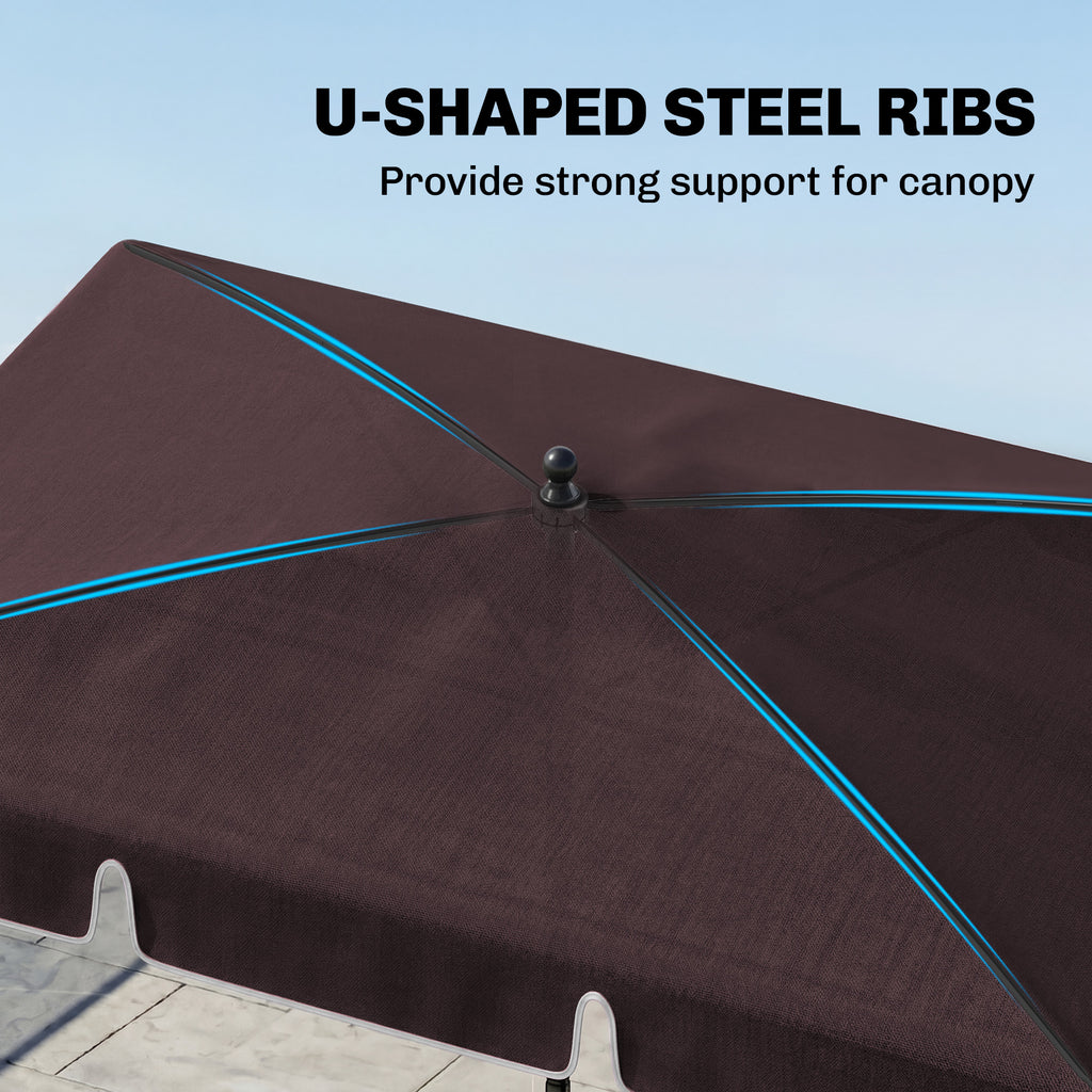 6.5x4ft Rectangle Patio Umbrella Aluminum Tilt Adjustable Garden Parasol Sun Shade Outdoor Canopy Coffee