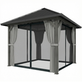 10' x 10' Hardtop Gazebo with Galvanized Steel Roof, Permanent Garden Gazebo with Netting and Curtains