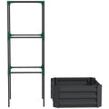 Galvanized Planter Box, Outdoor Raised Garden Bed with 3-Tier Trellis Tomato Cage for Climbing Vines, Vegetables, Grey