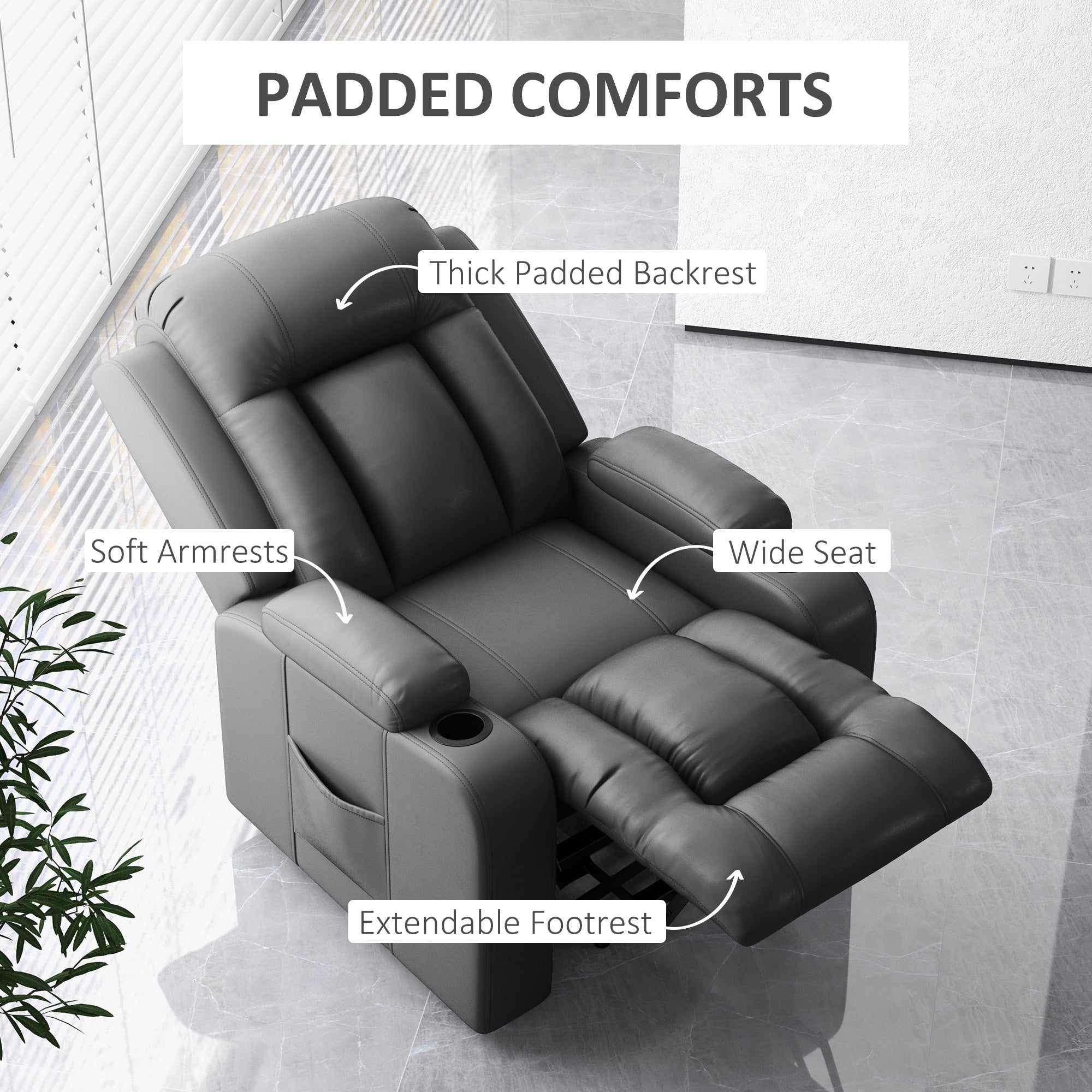 Electric Lift Chair for Elderly, Power Recliner with Footrest, Remote Control, Cup Holders for Living Room, Grey