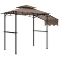 8' x 5' Grill Gazebo, Double Tiered Barbecue Grill Gazebo Shelter with Side Awning, 2 Side Shelves, 6 Hooks, Khaki