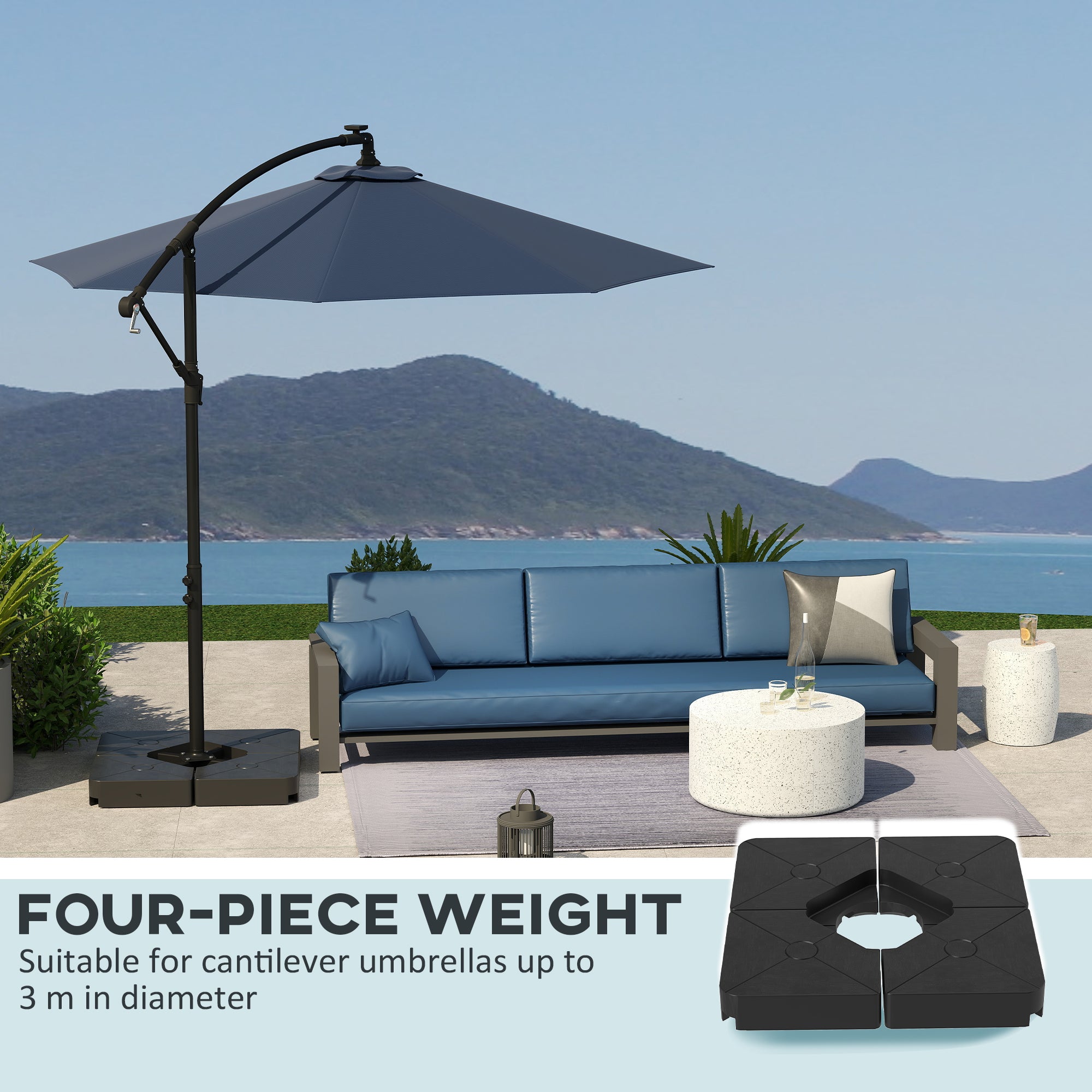 Umbrella Weights for Cantilever Parasols, Set of 4 Heavy Duty Parasol Base Weights, Black