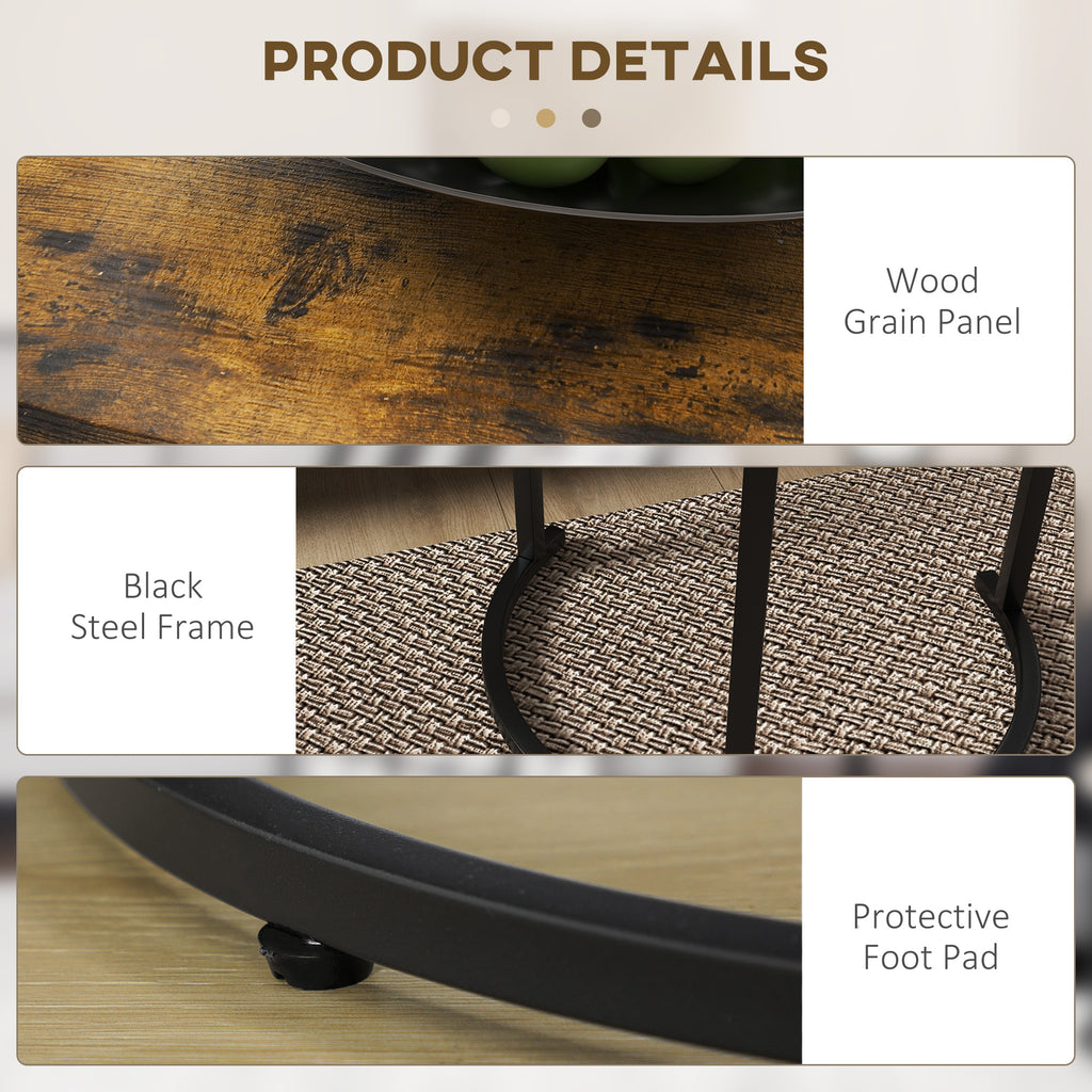 Nesting Coffee Tables Set of 3, Stacking Round Side Tables with Steel Frame for Living Room, Rustic Brown
