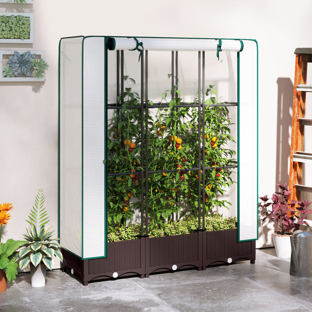 Raised Garden Bed Kit with Trellis, Plastic Raised Flower Bed with PE Cover and Zipper Door, 47 x 16 x 50 inch