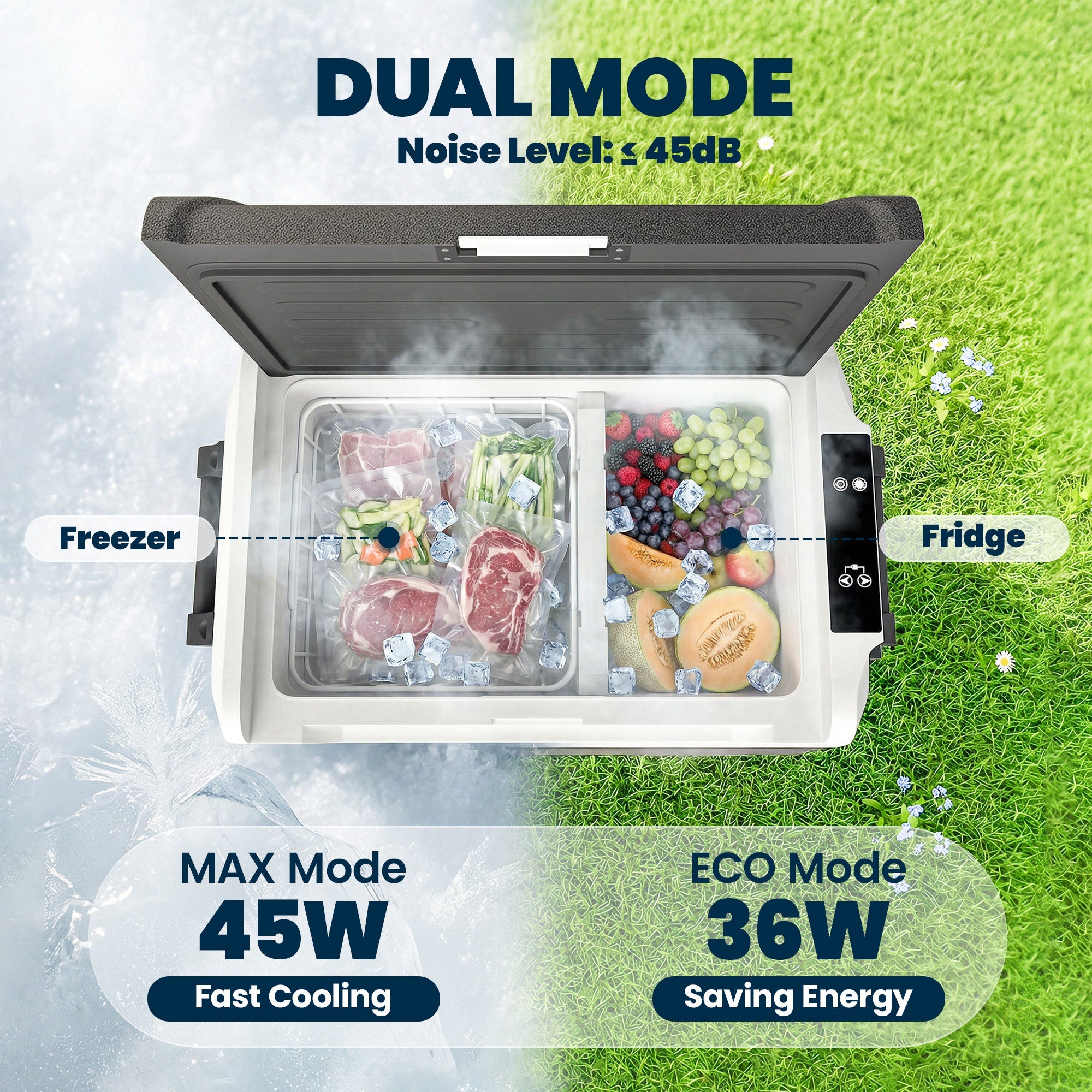 12 Volt Car Refrigerator, 42QT Car Fridge with App Control, 12/24V DC and 100-240V AC, Black