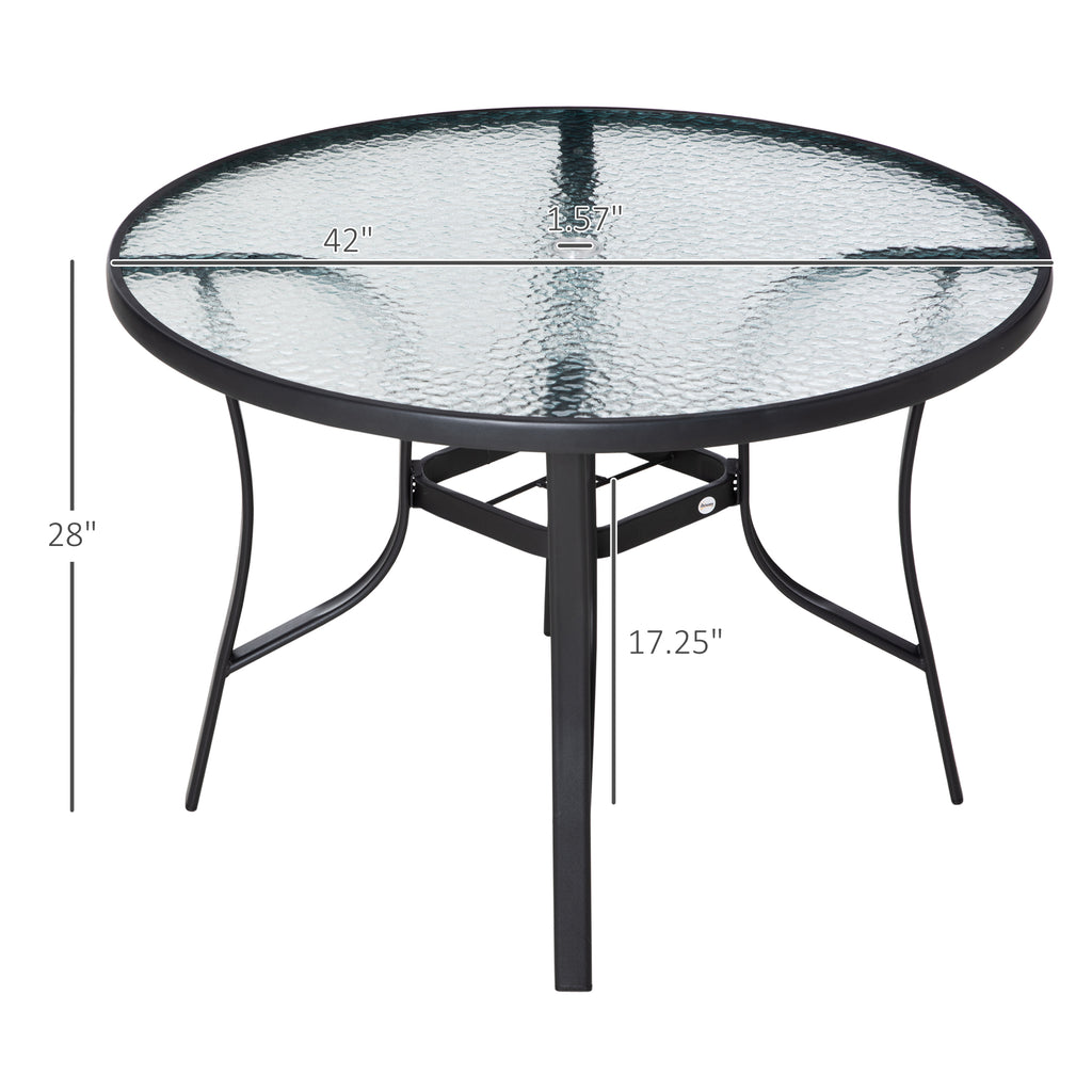 42 inch Patio Dining Table with Umbrella Hole Round Outdoor Bistro Table for Garden Lawn Backyard, Steel
