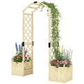 Wooden Garden Arch with 2 Planter Boxes, Arch Trellis for Climbing Plants, Decorative Arbor Archway, Natural Wood